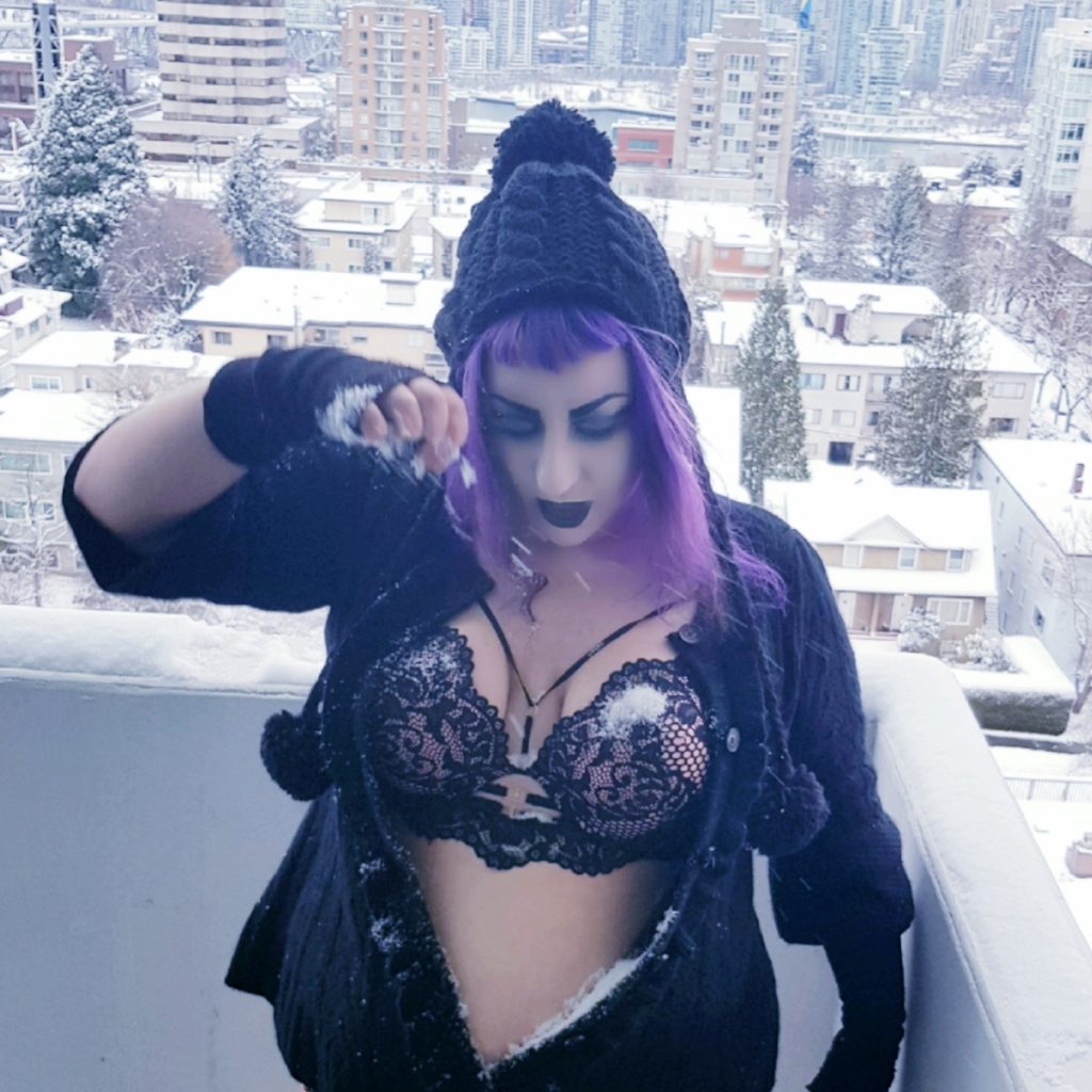goth in bra in winter